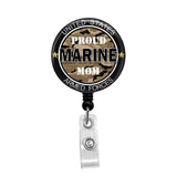 Proud Marine Mom Camo - Retractable Badge Holder - Badge Reel - Lanyards - Stethoscope Tag / Style Butch's Badges