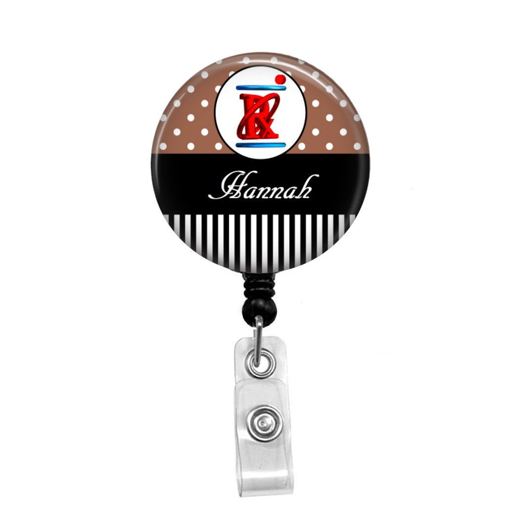Rx Badge Reel With Name, Rph, Pharmacy Tech, Pharmd, Medical