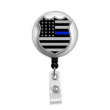 Blue Line Shield - Retractable Badge Holder - Badge Reel - Lanyards - Stethoscope Tag / Style Butch's Badges
