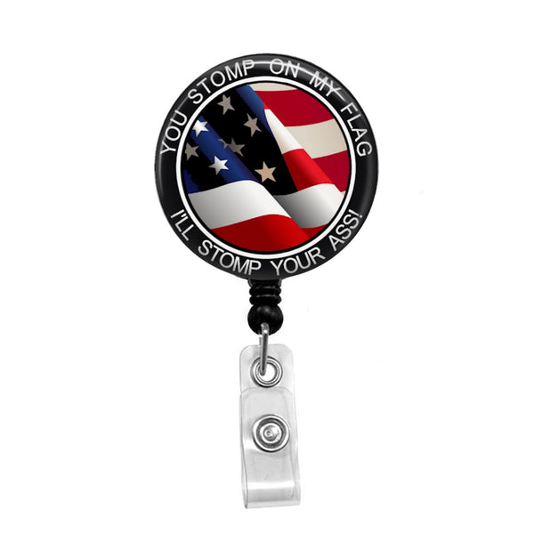 Patriotic American Flag Defender - Retractable Badge Holder - Badge Reel - Lanyards - Stethoscope Tag / Style Butch's Badges