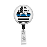 Blue Line Paw, Police K9 - Retractable Badge Holder - Badge Reel - Lanyards - Stethoscope Tag / Style Butch's Badges
