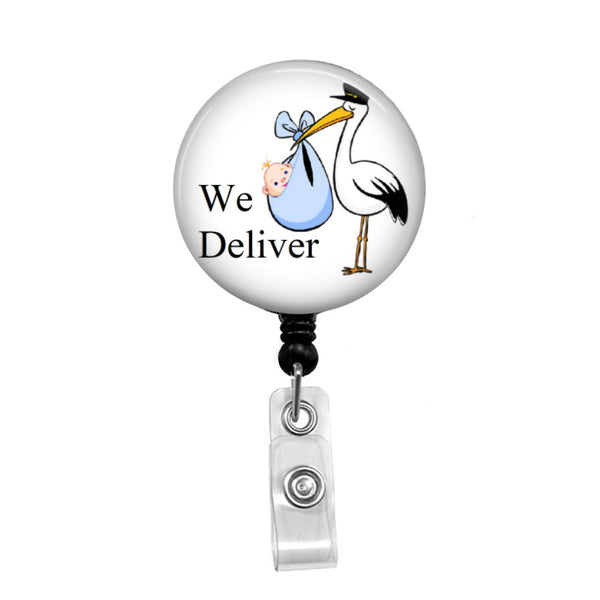 Labor & Delivery, OB Nurse, Stork with Baby - Retractable Badge Holder -  Badge Reel - Lanyards - Stethoscope Tag / Style