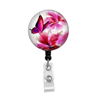 Pink Flowers & Butterfly - Retractable Badge Holder - Badge Reel - Lanyards - Stethoscope Tag / Style Butch's Badges