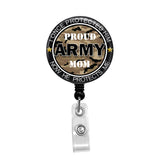 Proud Army Mom Camo - Retractable Badge Holder - Badge Reel - Lanyards - Stethoscope Tag / Style Butch's Badges