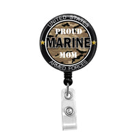 Proud Marine Mom Camo - Retractable Badge Holder - Badge Reel - Lanyards - Stethoscope Tag / Style Butch's Badges