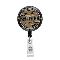 Army Soldier, USA - Retractable Badge Holder - Badge Reel - Lanyards - Stethoscope Tag / Style Butch's Badges