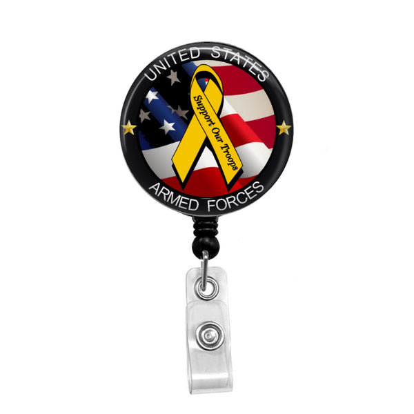 Support Our Troops Flag - Retractable Badge Holder - Badge Reel - Lanyards - Stethoscope Tag / Style Butch's Badges