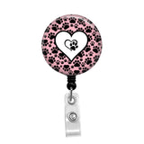 I Love My Pet, Heart with Paw - Retractable Badge Holder - Badge Reel - Lanyards - Stethoscope Tag / Style Butch's Badges
