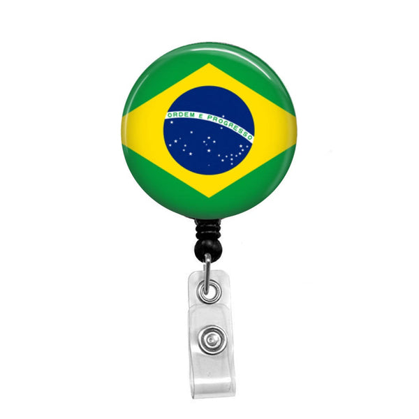 Flag of Brazil - Retractable Badge Holder - Badge Reel - Lanyards - Stethoscope Tag / Style Butch's Badges