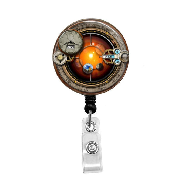 Doctor Badge Reel, Steampunk Caduceus Badge Clip, Retractable