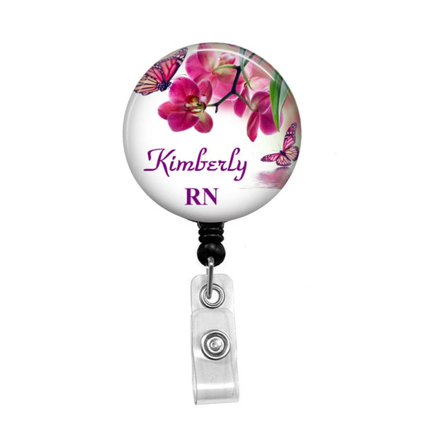Butterfly & Flowers Personalized ID Badge, Add your Name and