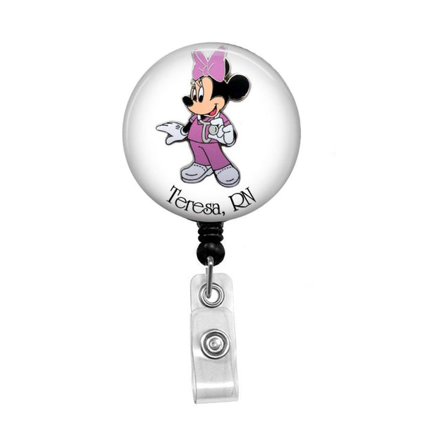 Minnie Mouse Nurse, Personalize the Name & Credentials - Retractable Badge Holder - Badge Reel - Lanyards - Stethoscope Tag / Style Butch's Badges