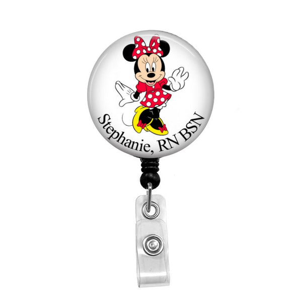Minnie Mouse, Personalize the Name & Credentials - Retractable Badge Holder - Badge Reel - Lanyards - Stethoscope Tag / Style Butch's Badges