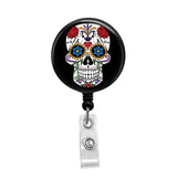 Flower Sugar Skull, Day of the Dead Celebration - Retractable Badge Holder - Badge Reel - Lanyards - Stethoscope Tag Butch's Badges