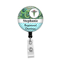 Dietitian, Personalized ID Badge, Add your Name and Credentials - Retractable Badge Holder - Badge Reel - Lanyards - Stethoscope Tag / Style Butch's Badges