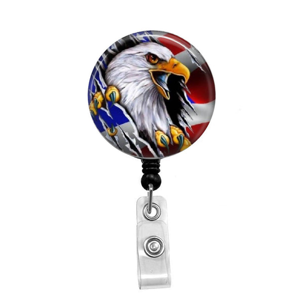 Eagle & American Flag - Retractable Badge Holder - Badge Reel - Lanyards - Stethoscope Tag / Style Butch's Badges