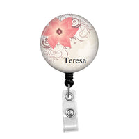 Single Pink Flower Personalized Badge, Add your Name and Credentials -Retractable Badge Holder - Badge Reel - Lanyards - Stethoscope Tag / Style Butch's Badges
