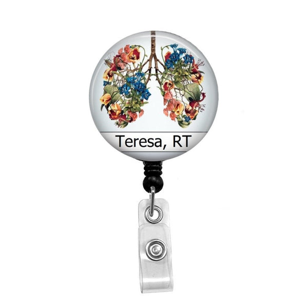 Floral Lungs, Respiratory, Personalized - Retractable Badge Holder - Badge Reel - Lanyards - Stethoscope Tag / Style Butch's Badges
