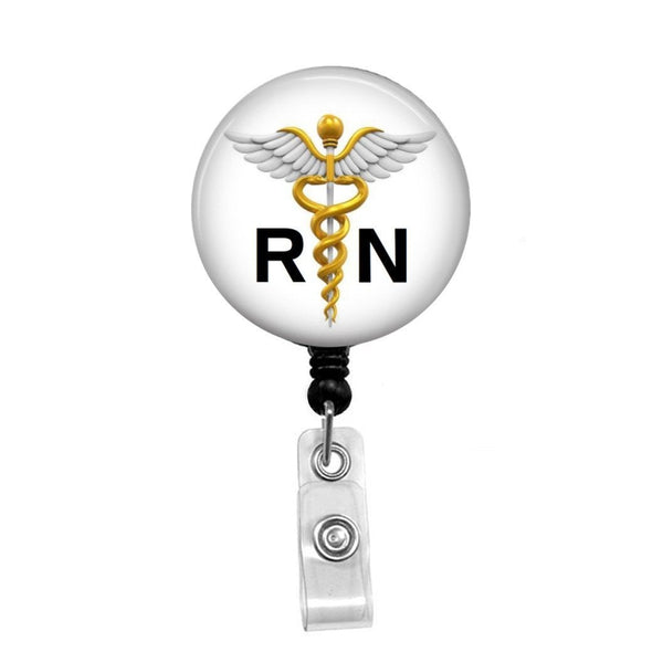 RN with White & Gold Caduceus - Retractable Badge Holder - Badge Reel -  Lanyards - Stethoscope Tag – Butch's Badges