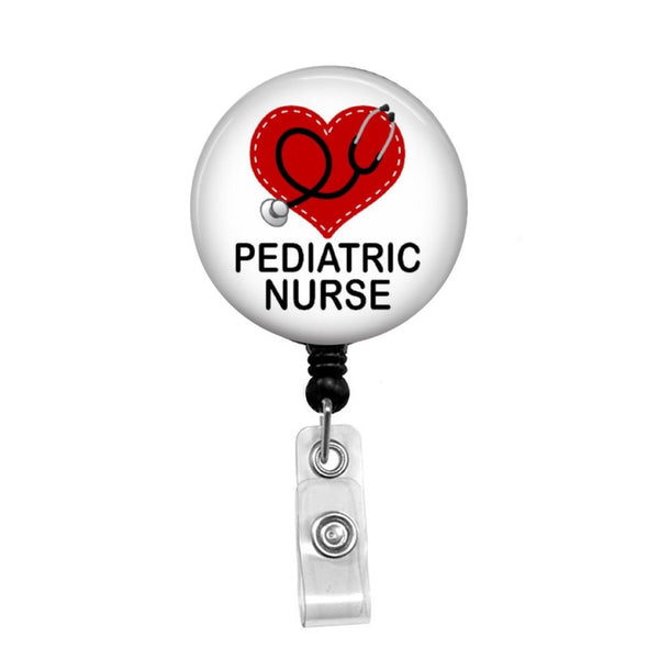 Pediatric Nurse Heart & Stethoscope - Retractable Badge Holder - Badge Reel - Lanyards - Stethoscope Tag / Style Butch's Badges