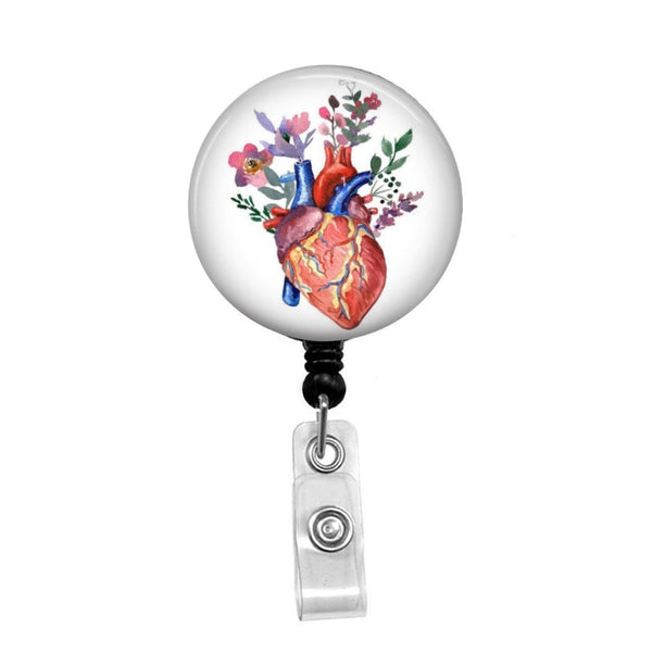 Heart with Flowers Watercolor - Retractable Badge Holder - Badge Reel - Lanyards - Stethoscope Tag / Style Butch's Badges