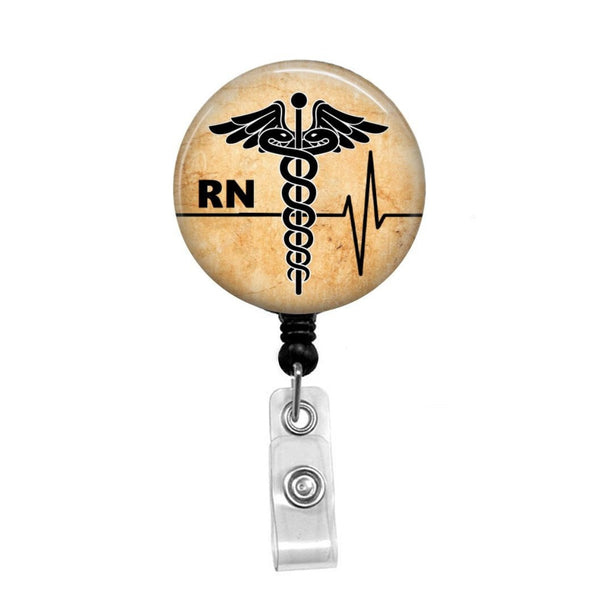 Caduceus with Heartbeat - Retractable Badge Holder - Badge Reel - Lanyards - Stethoscope Tag / Style Butch's Badges