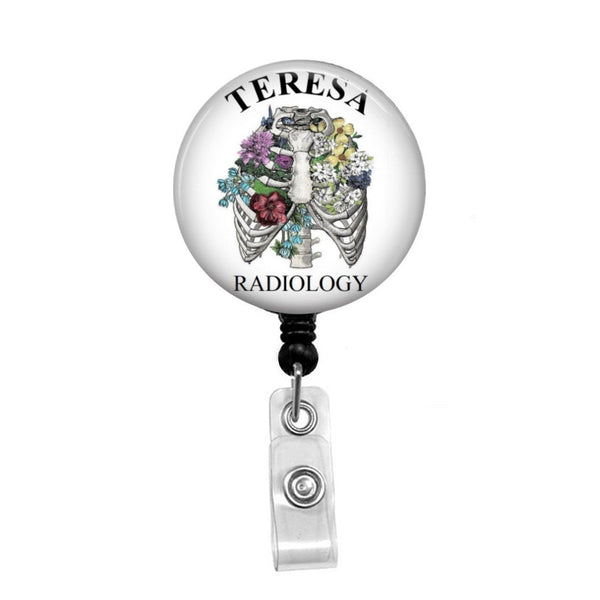 Radiology, Floral Lungs, Rib Cage - Retractable Badge Holder