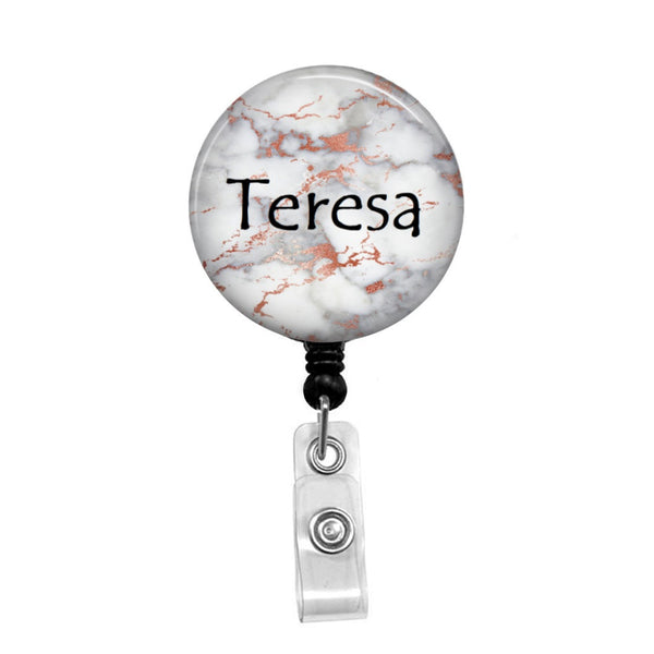 Rose Colored Marble , Personalized - Retractable Badge Holder - Badge Reel - Lanyards - Stethoscope Tag / Style Butch's Badges