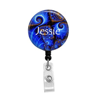 Blue Swirls, Personalized - Retractable Badge Holder - Badge Reel - Lanyards - Stethoscope Tag / Style Butch's Badges
