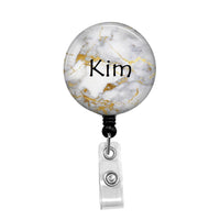 Gold Marble , Personalized - Retractable Badge Holder - Badge Reel - Lanyards - Stethoscope Tag / Style Butch's Badges
