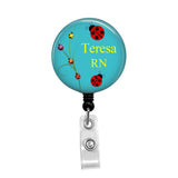 Ladybugs Personalized ID Badge - Retractable Badge Holder - Badge Reel - Lanyards - Stethoscope Tag / Style Butch's Badges