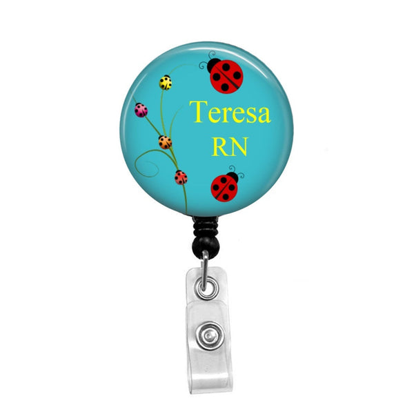 Ladybugs Personalized ID Badge - Retractable Badge Holder - Badge Reel - Lanyards - Stethoscope Tag / Style Butch's Badges