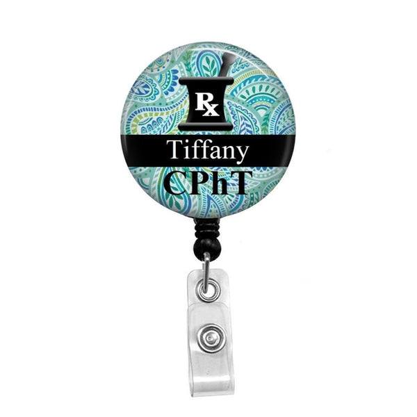 Blue CPhT, Pharmacy Tech with Personalized Name - Retractable Badge Holder  - Badge Reel - Lanyards - Stethoscope Tag – Butch's Badges